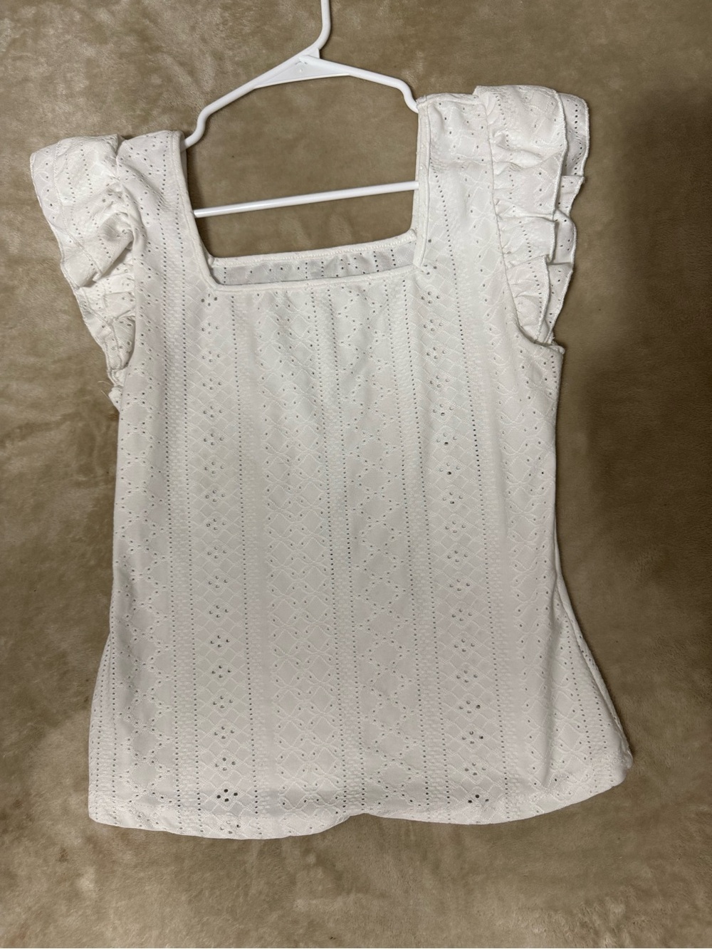 Source Unknown White Eyelet Ruffle Sleeve Top